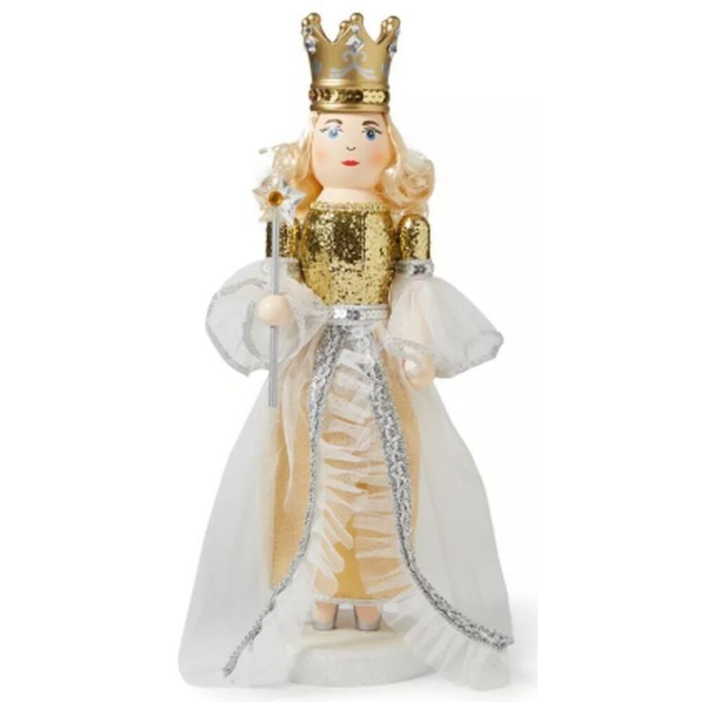 Wooden Christmas Nutcracker, 14", GOLD & WHITE FAIRY QUEEN/PRINCESS W/CROWN, BLK